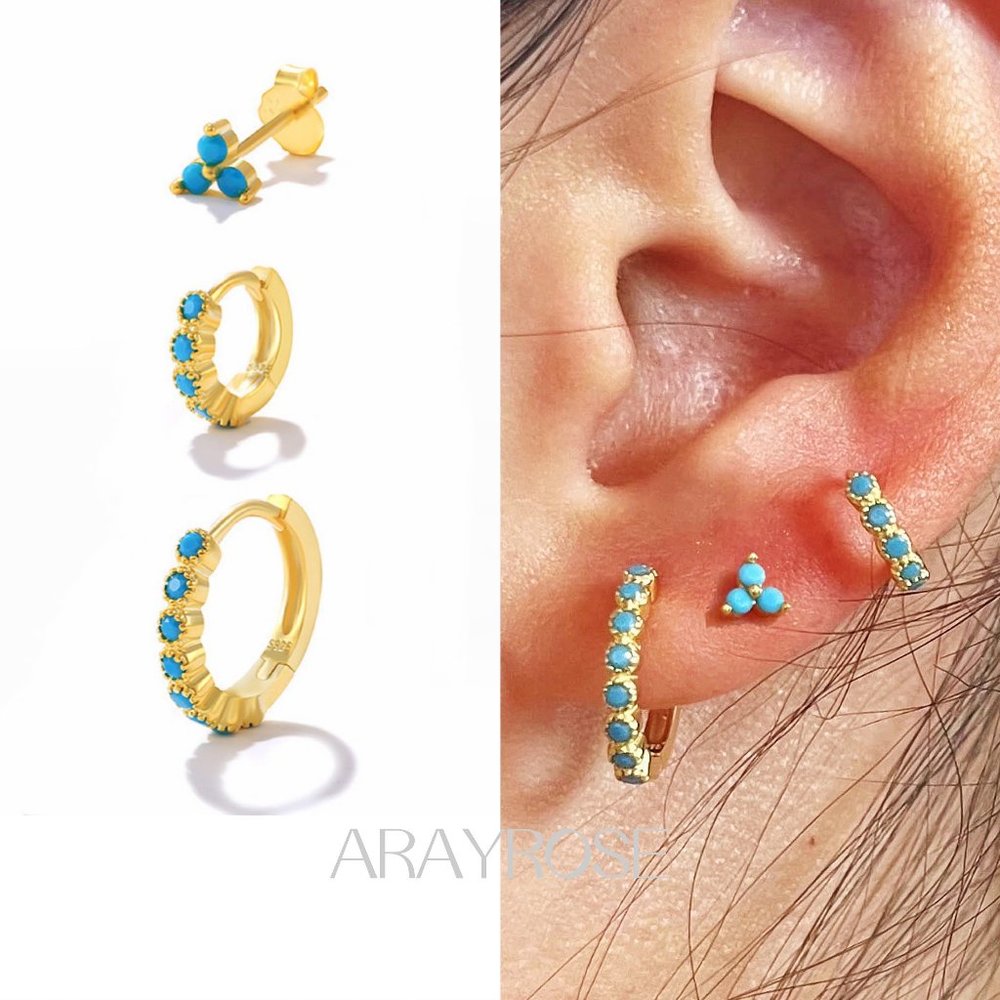 New Turquoise Earring Stack Gift Set, Stud Earrings, Huggie Hoops Christmas Gift